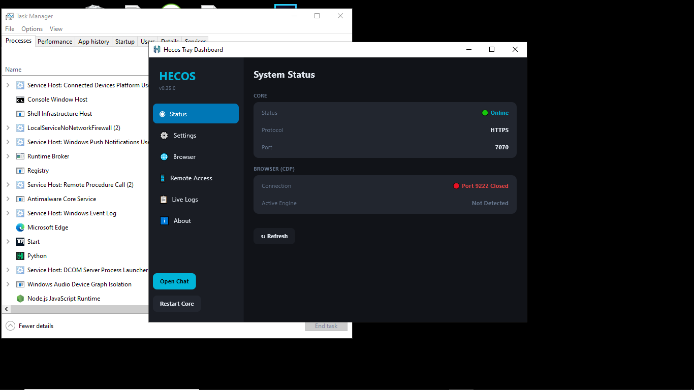Tray Dashboard Interface
